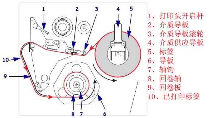 zebra打印机回卷模式下结构说明